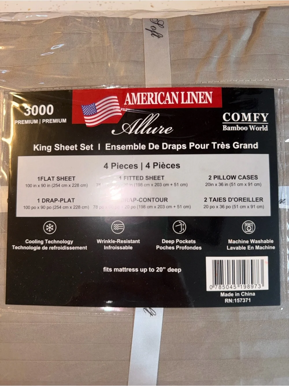 American Linen Allure Comfy Bamboo King Sheet Set - Taupe
